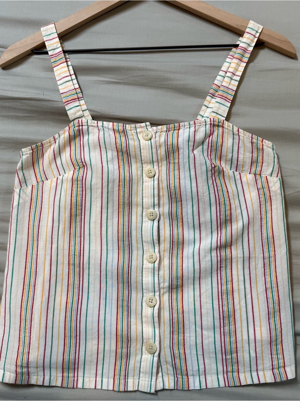 XXS Madewell Embroidered Textural Rainbow Stripe Button-Front Tank Pearl Ivory - Picture 8 of 8